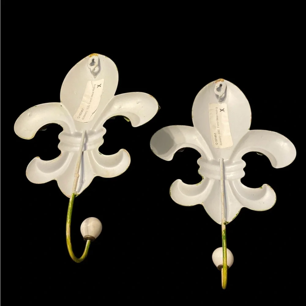 Green Enameled Fleur-de-Lis Wall Hooks- Set of 2